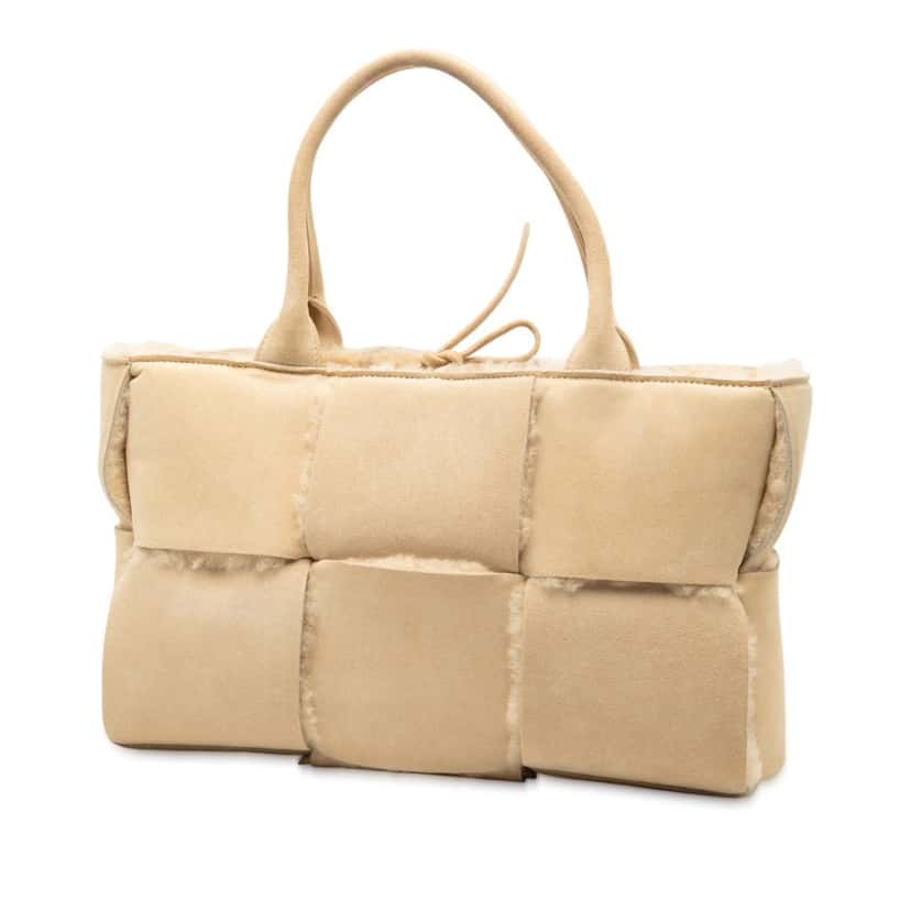 Bottega Veneta Small Suede and Shearling Maxi Intrecciato Arco Tote Brown Leather Very good condition - Back View