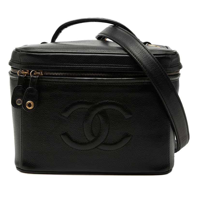Chanel CC Caviar Vanity Bag Black Leather Good condition - Front View