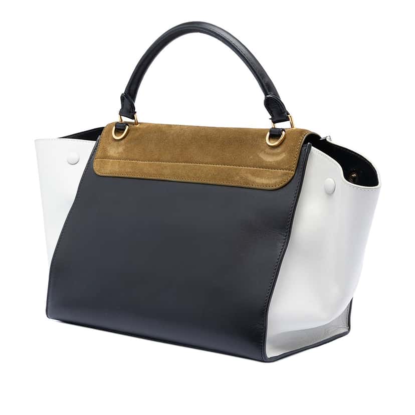 Celine Medium Tricolor Calfskin and Suede Trapeze Satchel Black Leather Very good condition - Back View