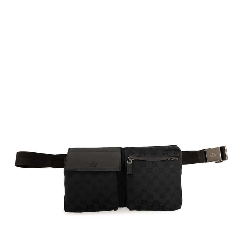 Gucci GG Canvas Double Pocket Belt Bag Black Very good condition - Front View