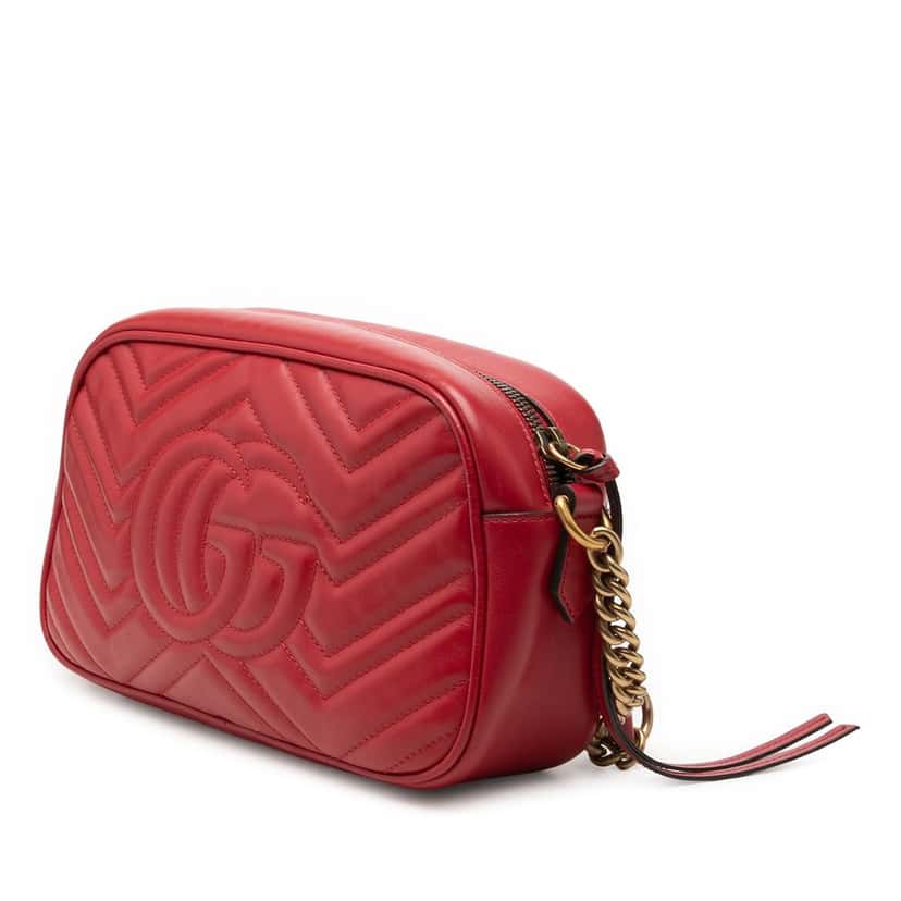 Gucci Small GG Marmont Matelasse Leather Crossbody Red Leather Very good condition - Back View