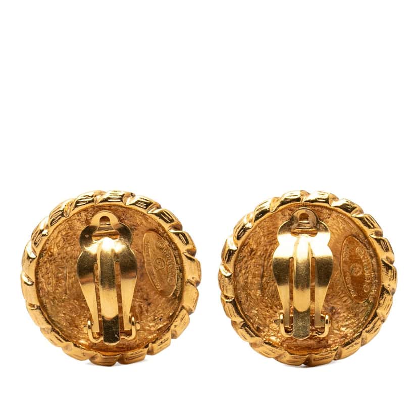 Chanel CC Gold Plated Sunburst Round Clip On Earrings Gold Metal Very good condition - Back View