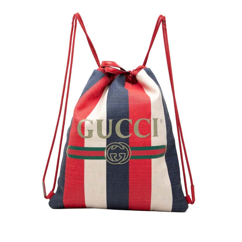 Gucci Canvas Sylvie Baiadera Web Drawstring Backpack Red Very good condition - Front View