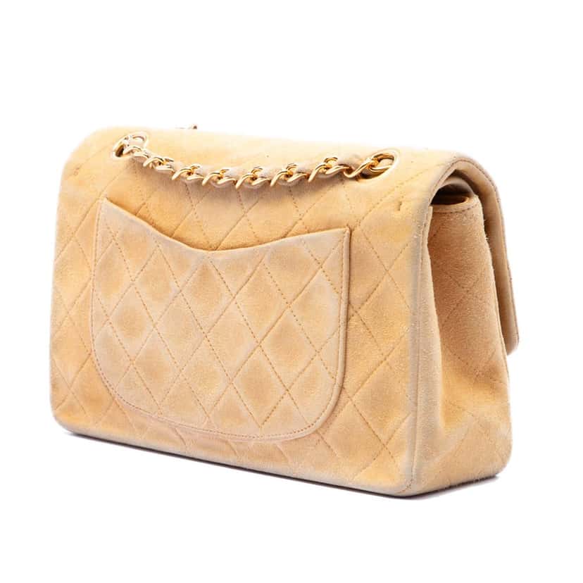 Chanel Small Classic Suede Double Flap Beige Leather Very good condition - Back View