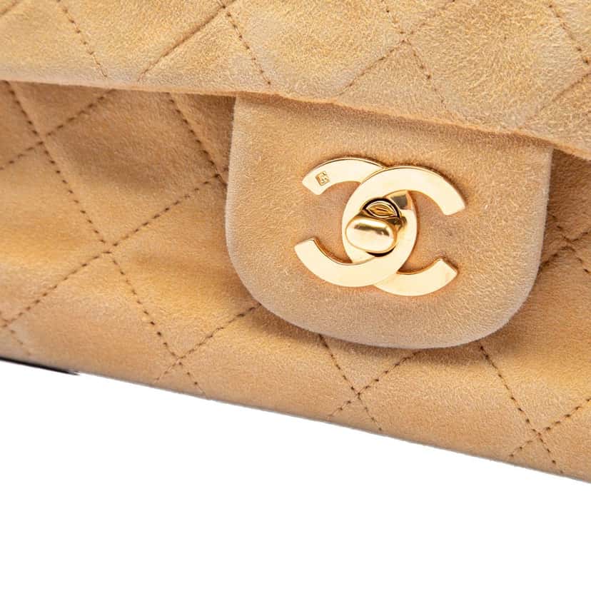 Chanel Small Classic Suede Double Flap Beige Leather Very good condition - Box View