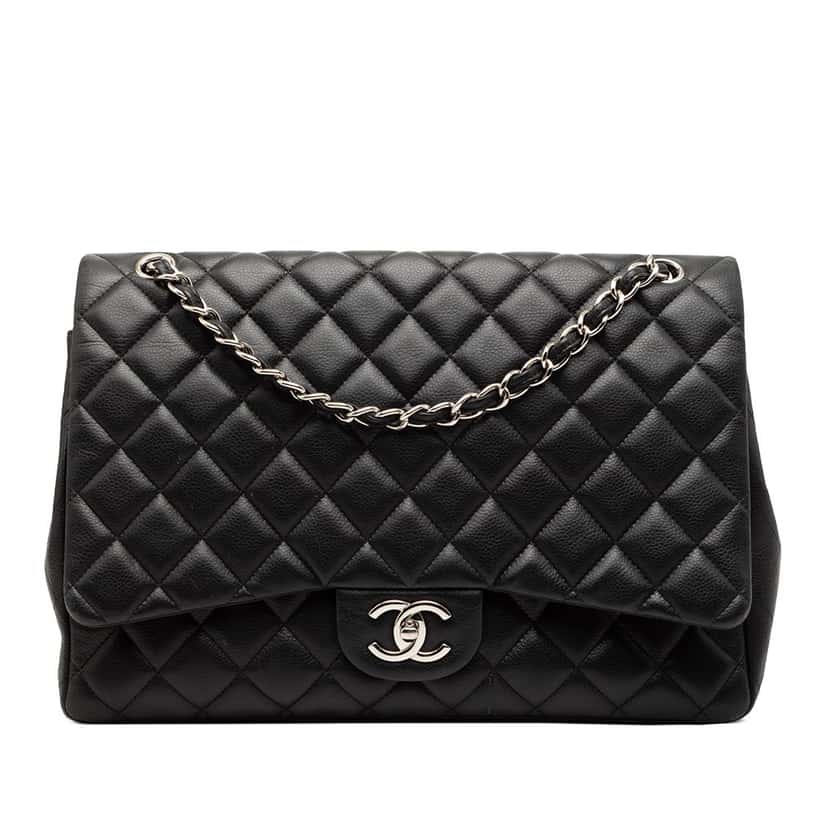 Chanel Maxi Classic Caviar Double Flap Black Leather Very good condition - Front View