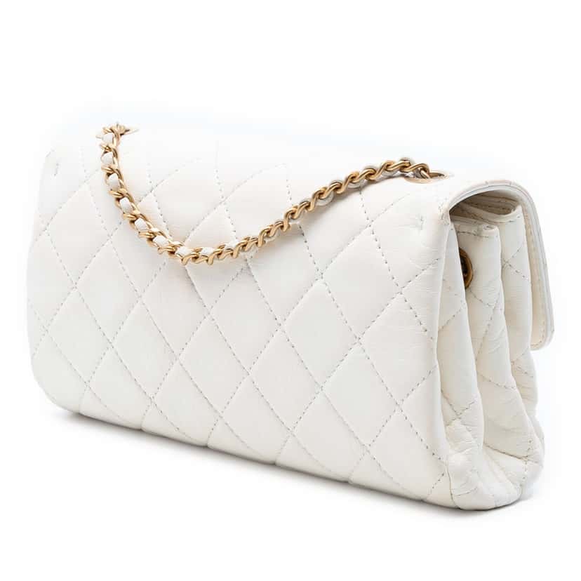 Chanel Small CC Quilted Aged Calfskin Accordion Flap White Leather Good condition - Back View