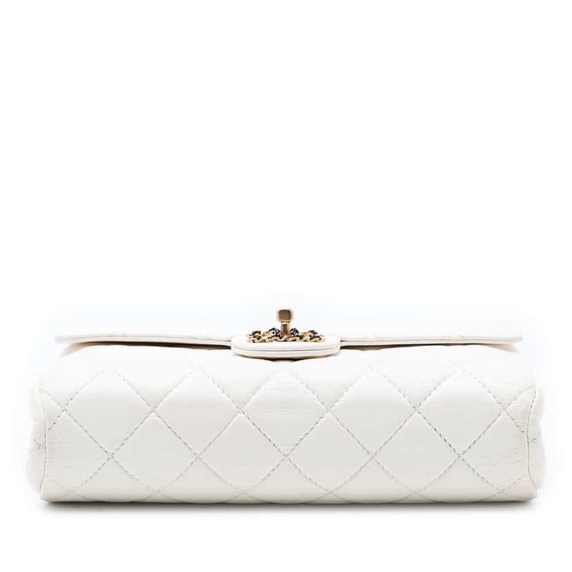 Chanel Small CC Quilted Aged Calfskin Accordion Flap White Leather Good condition - Inside View
