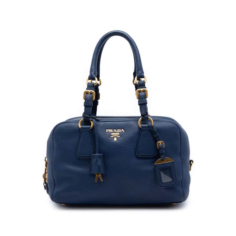 Prada Vitello Daino Shoulder Bag Blue Leather Very good condition - Front View