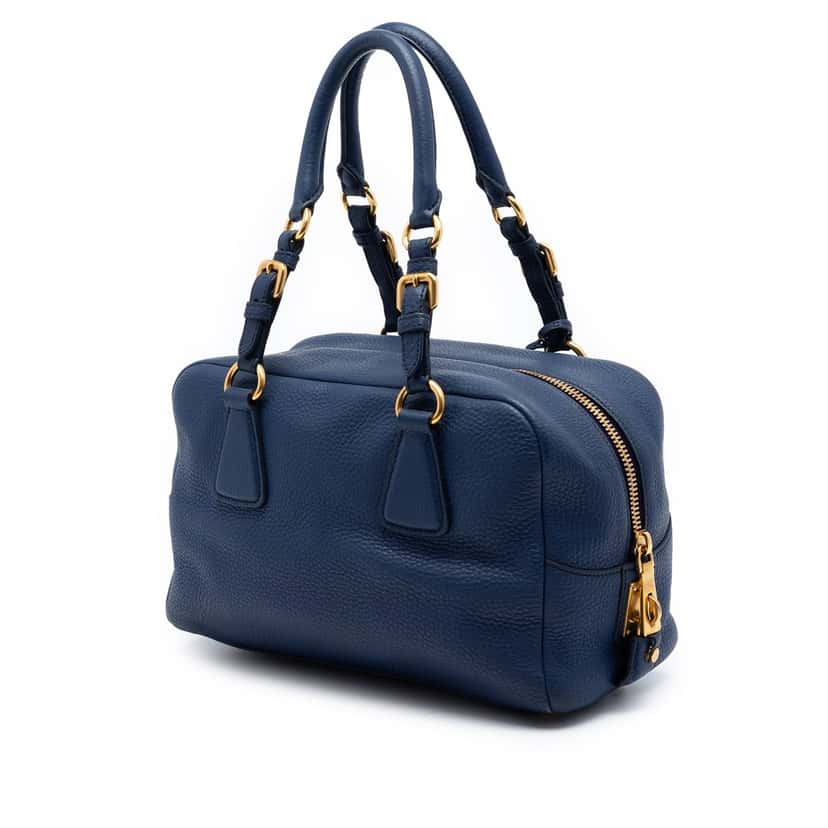 Prada Vitello Daino Shoulder Bag Blue Leather Very good condition - Back View