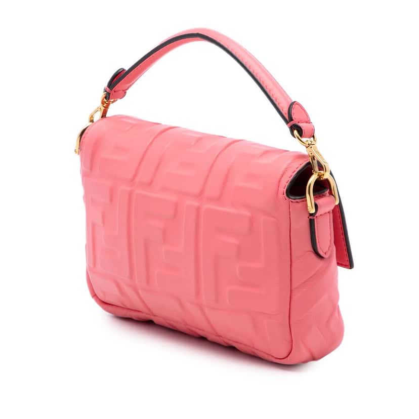 Fendi Mini Zucca Embossed Leather Baguette Satchel Pink Leather Very good condition - Back View