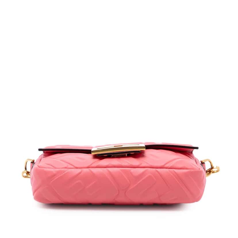 Fendi Mini Zucca Embossed Leather Baguette Satchel Pink Leather Very good condition - Inside View