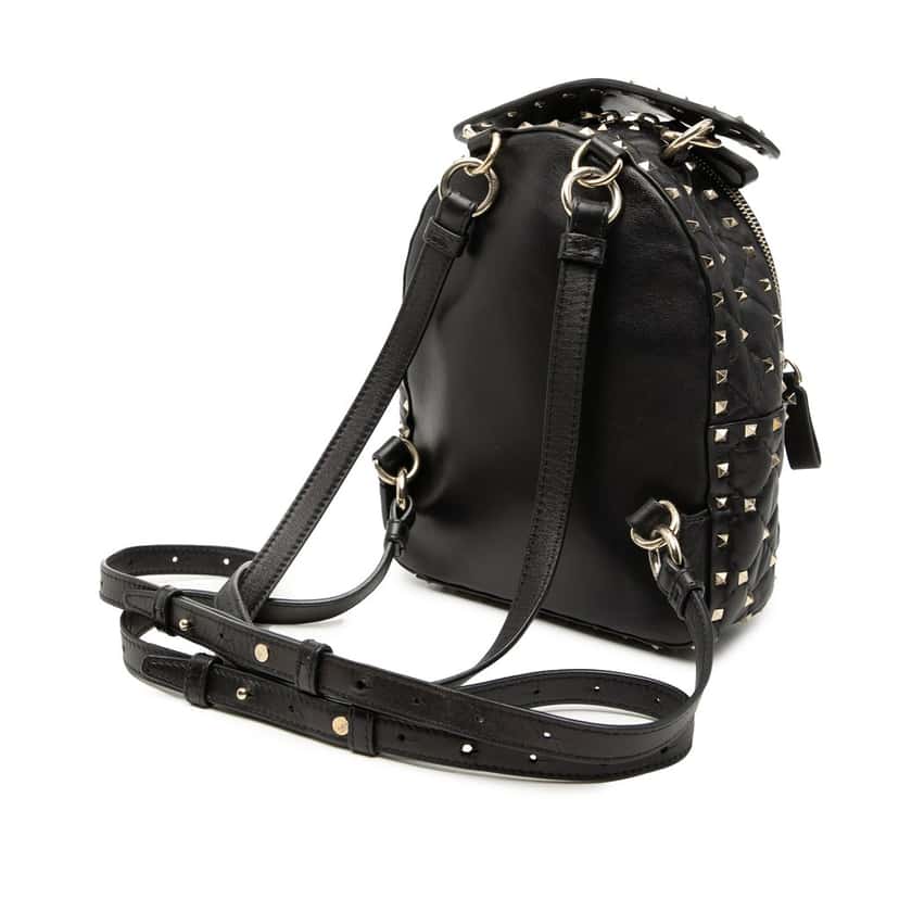 Valentino Mini Nappa Rockstud Spike Backpack Black Leather Very good condition - Back View
