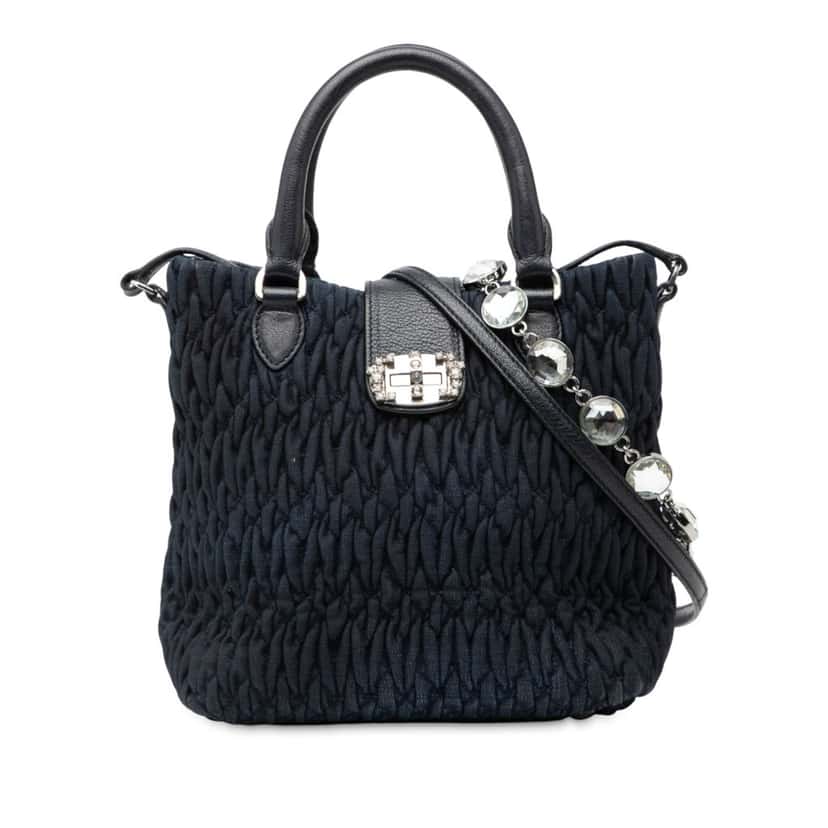 Miu Miu Matelasse Denim Crystal Satchel Blue Very good condition - Front View