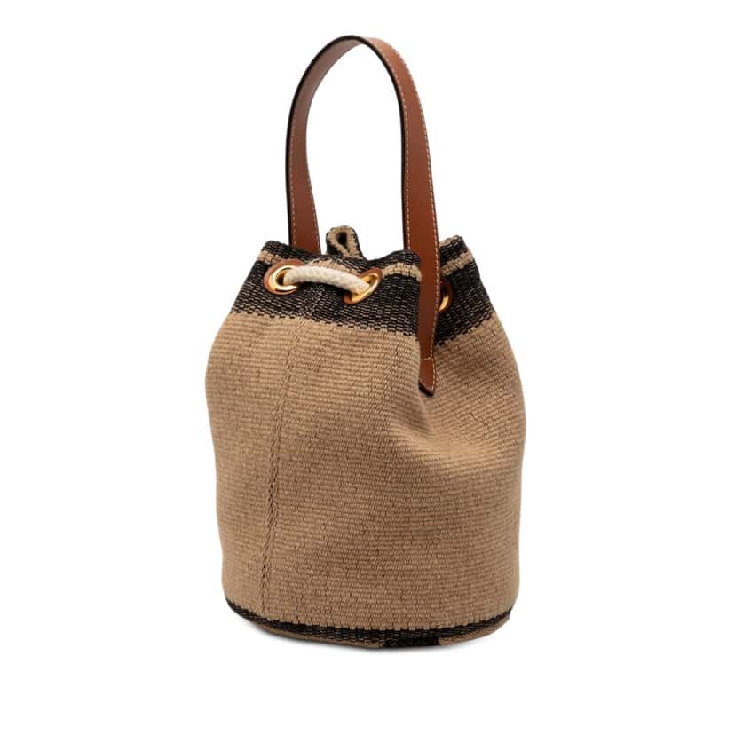 Celine Small Triomphe Raffia Drawstring Bucket Bag Brown Very good condition - Back View