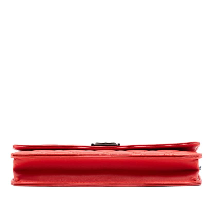 Chanel Quilted Lambskin Boy Wallet On Chain Red Leather Very good condition - Inside View
