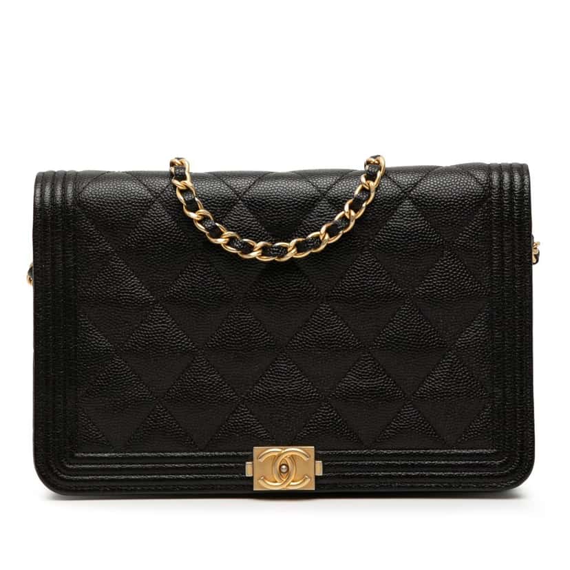 Chanel Quilted Caviar Boy Wallet on Chain Black Leather Very good condition - Front View