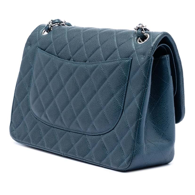 Chanel Jumbo Classic Caviar Double Flap Blue Leather Very good condition - Back View