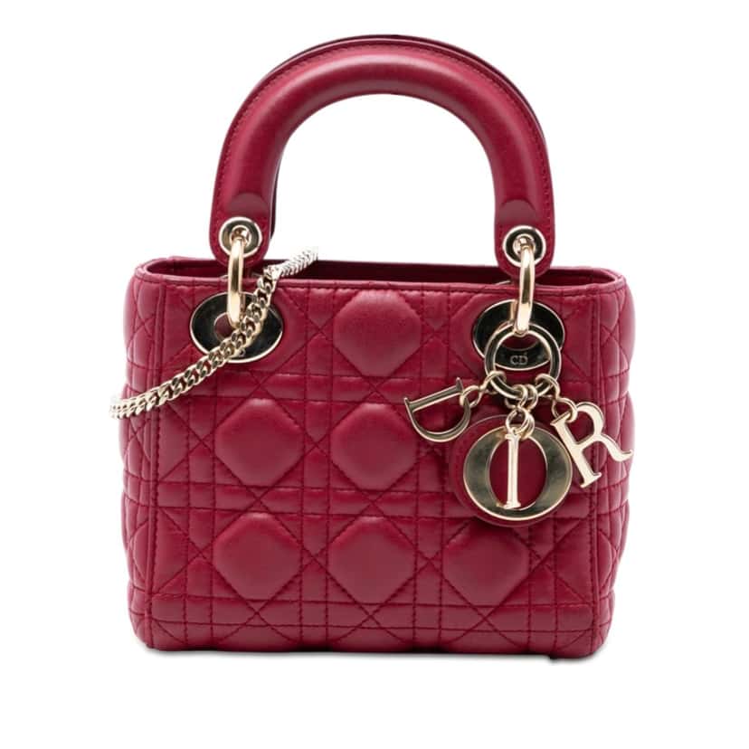 Dior Mini Lambskin Cannage Lady Dior Red Leather Very good condition - Front View
