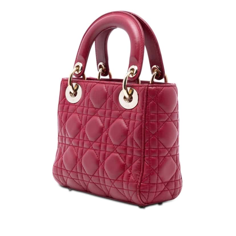 Dior Mini Lambskin Cannage Lady Dior Red Leather Very good condition - Back View