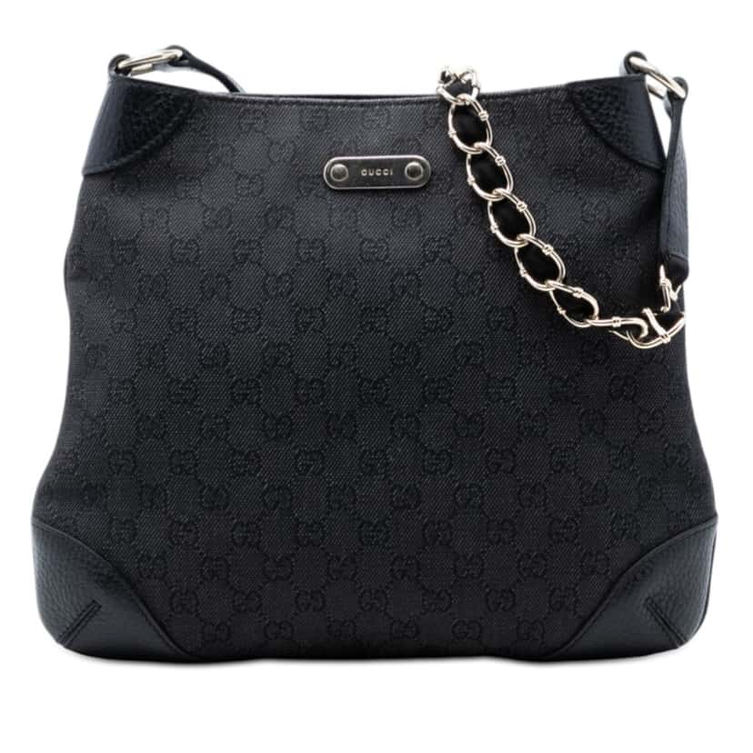 Gucci GG Denim Chain Shoulder Bag Black Very good condition - Front View