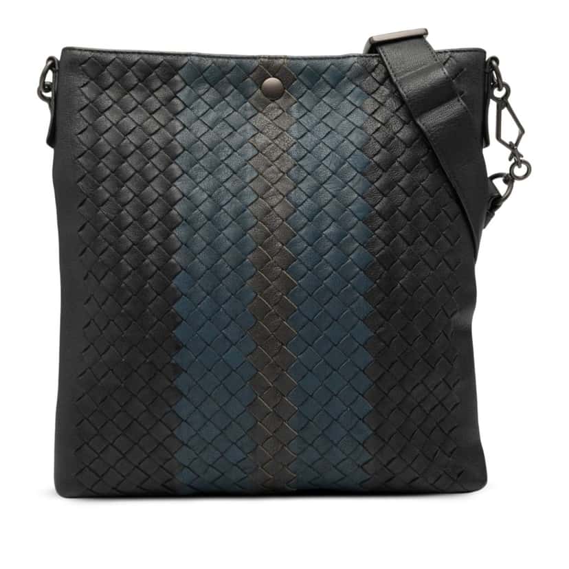 Bottega Veneta Tricolor Leather Intrecciato Crossbody Black Leather Very good condition - Front View