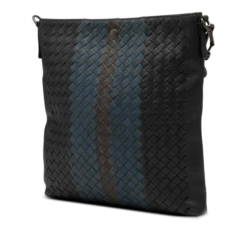 Bottega Veneta Tricolor Leather Intrecciato Crossbody Black Leather Very good condition - Back View