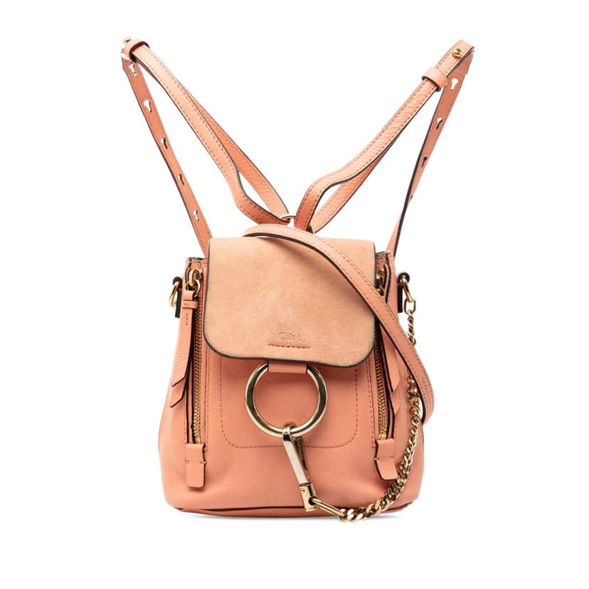 Chloé Mini Calfskin and Suede Faye Backpack Pink Leather Very good condition - Front View