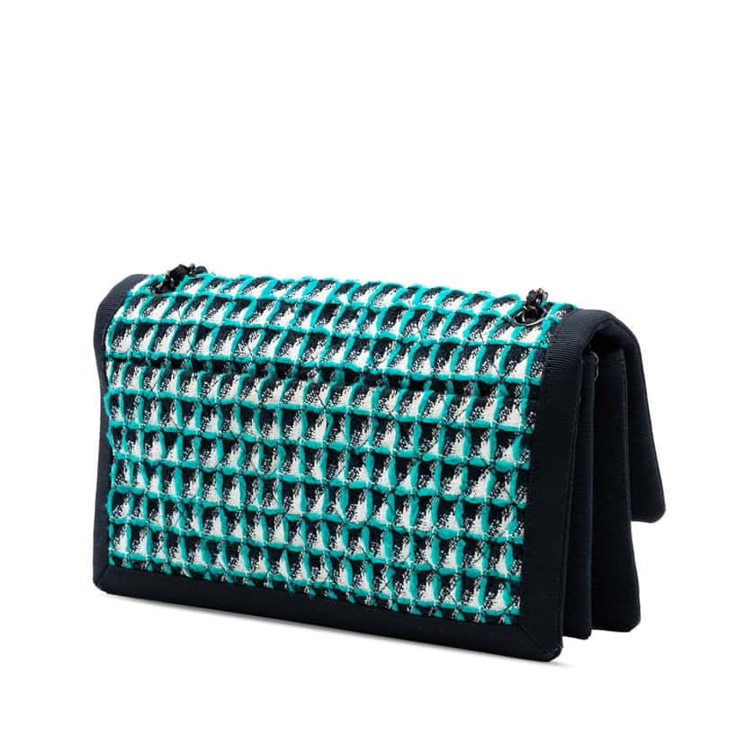 Chanel CC Multicolor Quilted Tweed Accordion Houndstooth Flap Blue Very good condition - Back View