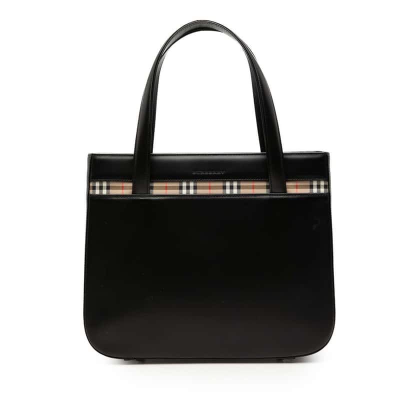 Burberry House Check Trimmed Leather Handbag Black Leather Very good condition - Front View