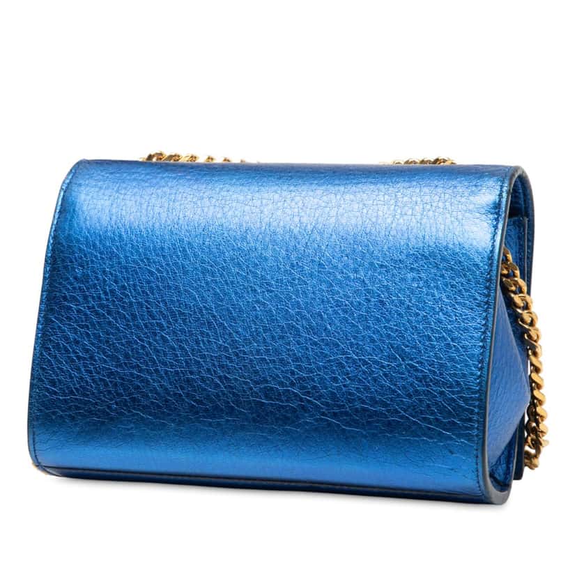 Saint Laurent Small Metallic Calfskin Monogram Kate Tassel Crossbody Blue Leather Very good condition - Back View