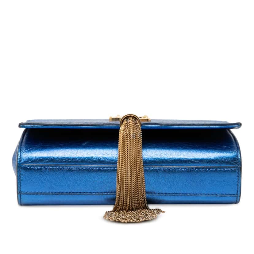 Saint Laurent Small Metallic Calfskin Monogram Kate Tassel Crossbody Blue Leather Very good condition - Inside View