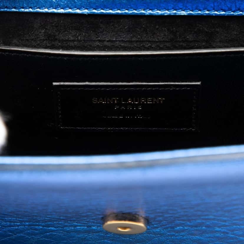Saint Laurent Small Metallic Calfskin Monogram Kate Tassel Crossbody Blue Leather Very good condition - Box View