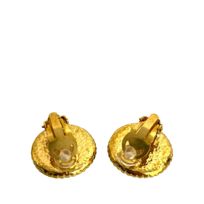 Chanel CC Gold Plated Button Clip On Earrings Gold Metal Very good condition - Back View