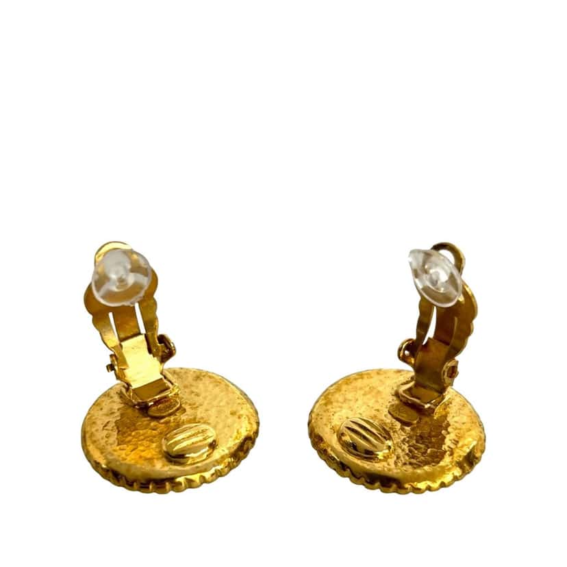 Chanel CC Gold Plated Button Clip On Earrings Gold Metal Very good condition - Inside View