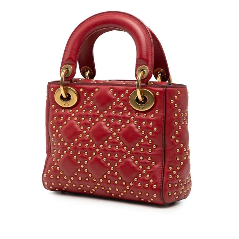 Dior Mini Lambskin Cannage Studded Supple Lady Dior Red Leather Very good condition - Back View