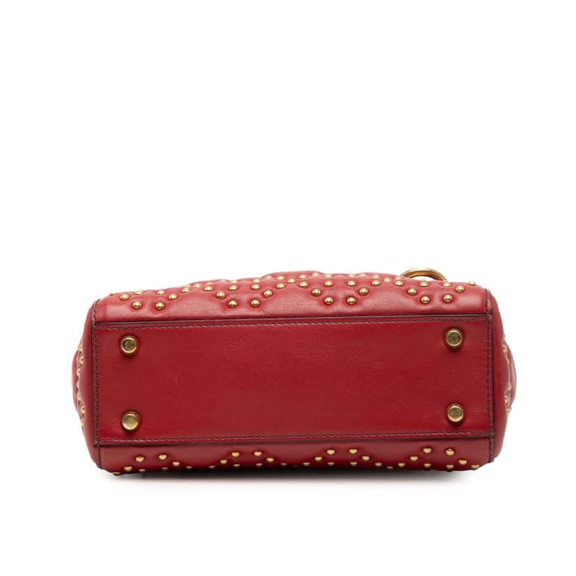 Dior Mini Lambskin Cannage Studded Supple Lady Dior Red Leather Very good condition - Inside View