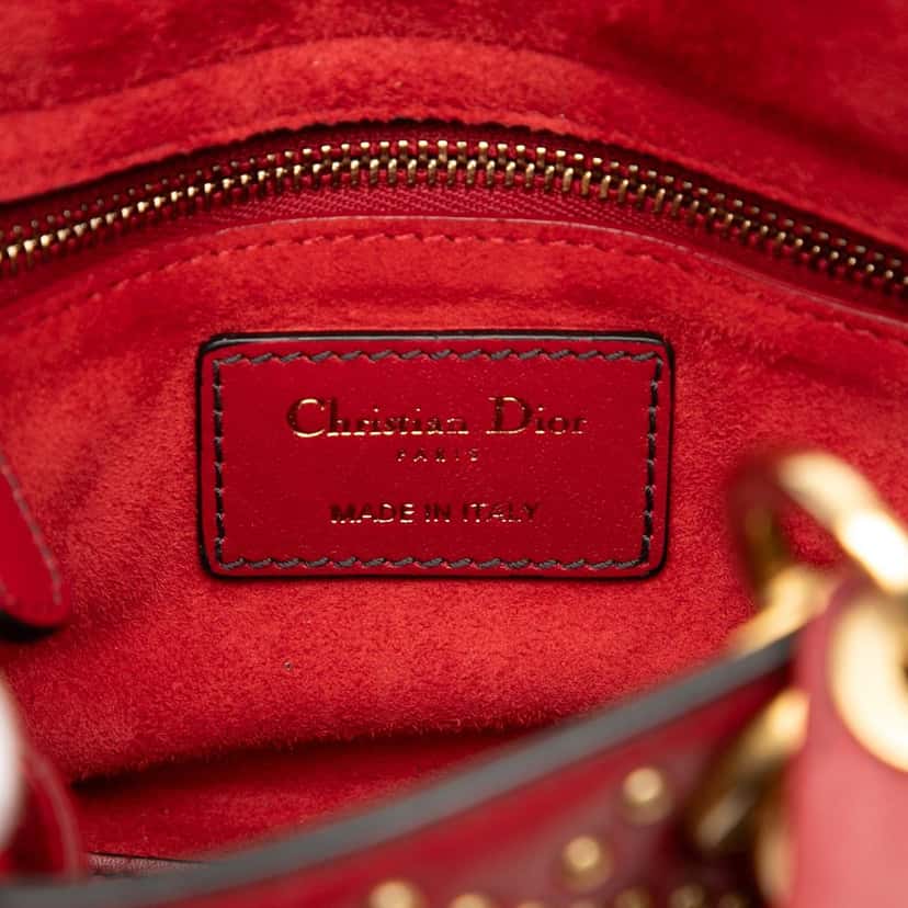 Dior Mini Lambskin Cannage Studded Supple Lady Dior Red Leather Very good condition - Box View