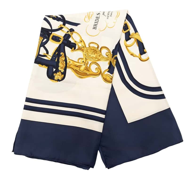 Hermès Brides de Gala Silk Scarf 90 White Very good condition - Front View