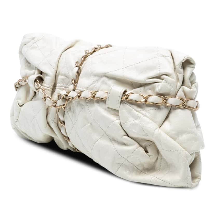 Chanel Quilted Calfskin Midnight Swim Baluchon Bag White Leather Very good condition - Back View