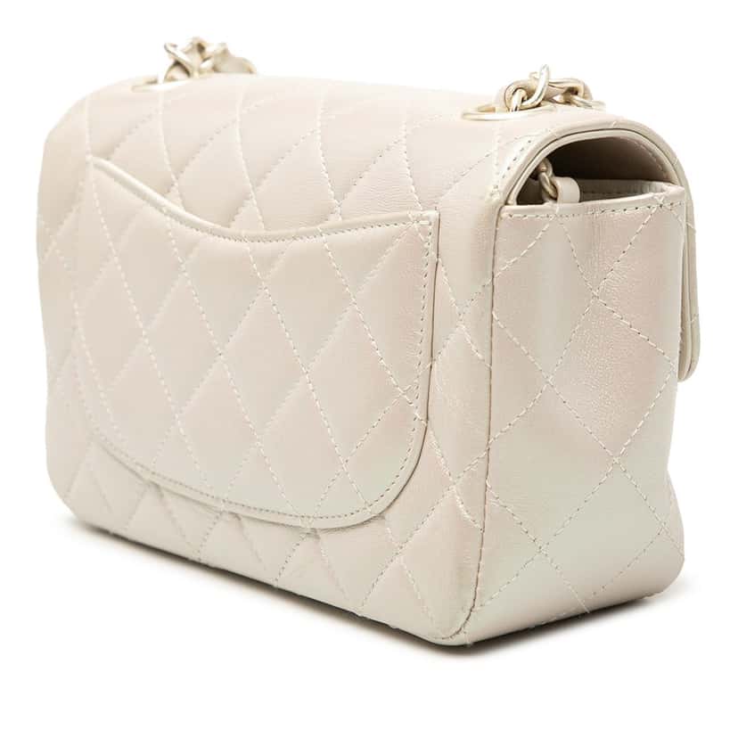 Chanel Mini Rectangular Classic Iridescent Lambskin Single Flap White Leather Very good condition - Back View