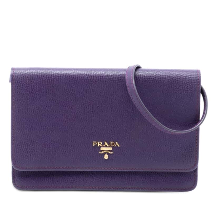 Prada Saffiano Wallet on Strap Purple Leather Very good condition - Front View
