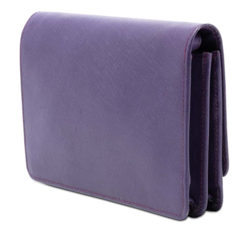 Prada Saffiano Wallet on Strap Purple Leather Very good condition - Back View