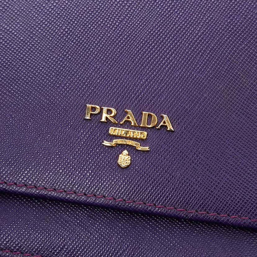 Prada Saffiano Wallet on Strap Purple Leather Very good condition - Box View