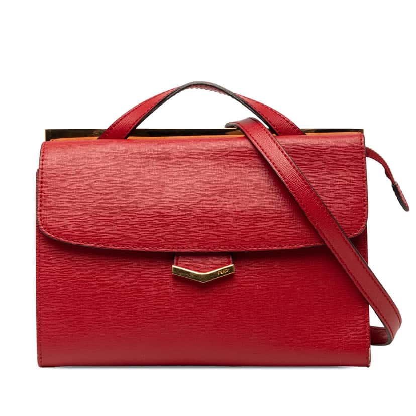 Fendi Small Leather Demi Jour Top Handle Bag Red Leather Very good condition - Front View