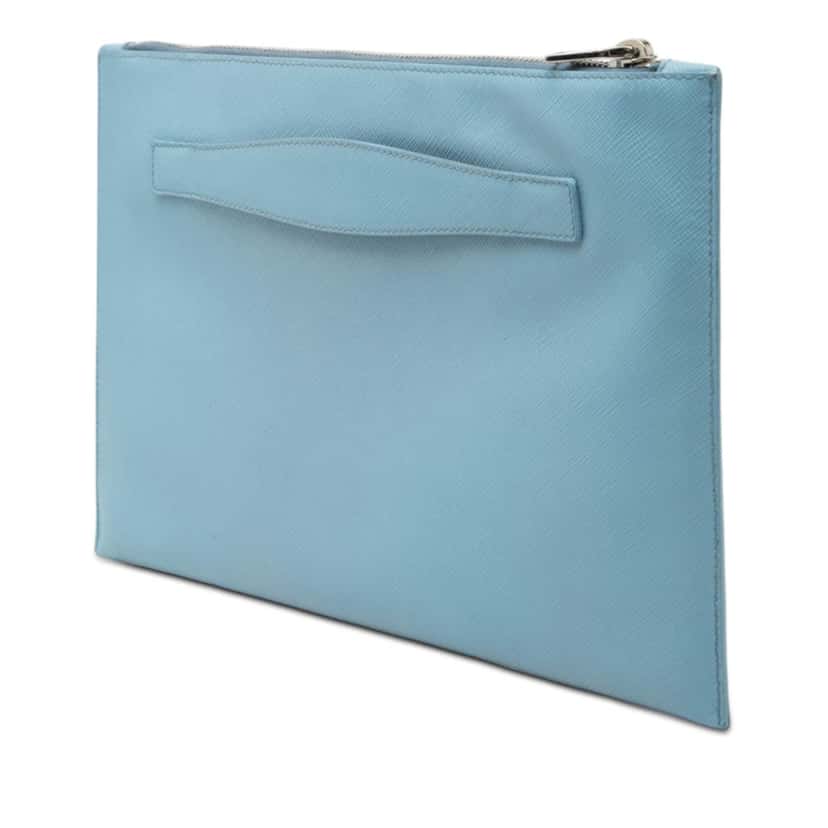 Prada Saffiano Clutch Blue Leather Very good condition - Back View