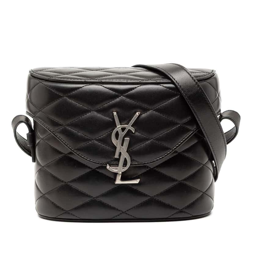 Saint Laurent Quilted Lambskin Monogram June Box Bag Black Leather Very good condition - Front View