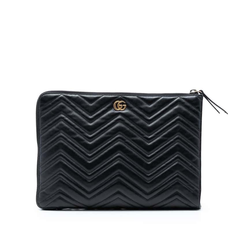 Gucci GG Marmont Matelasse Leather Portfolio Clutch Black Leather Very good condition - Front View