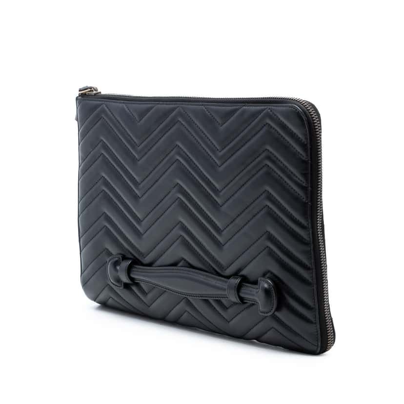 Gucci GG Marmont Matelasse Leather Portfolio Clutch Black Leather Very good condition - Back View