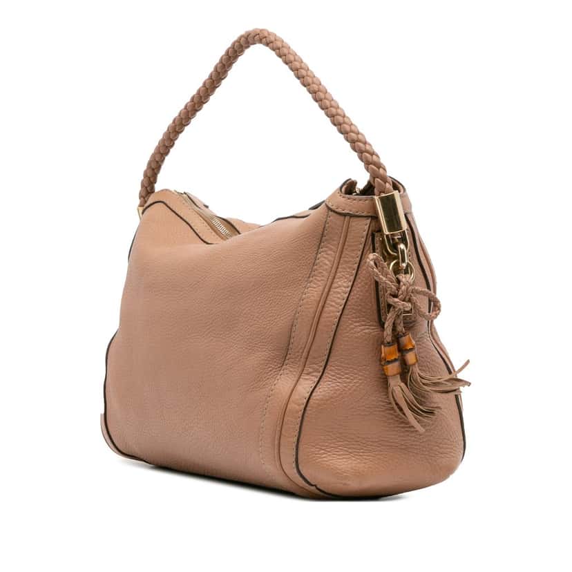 Gucci Medium Pebbled Calfskin Bella Shoulder Bag Brown Leather Very good condition - Back View
